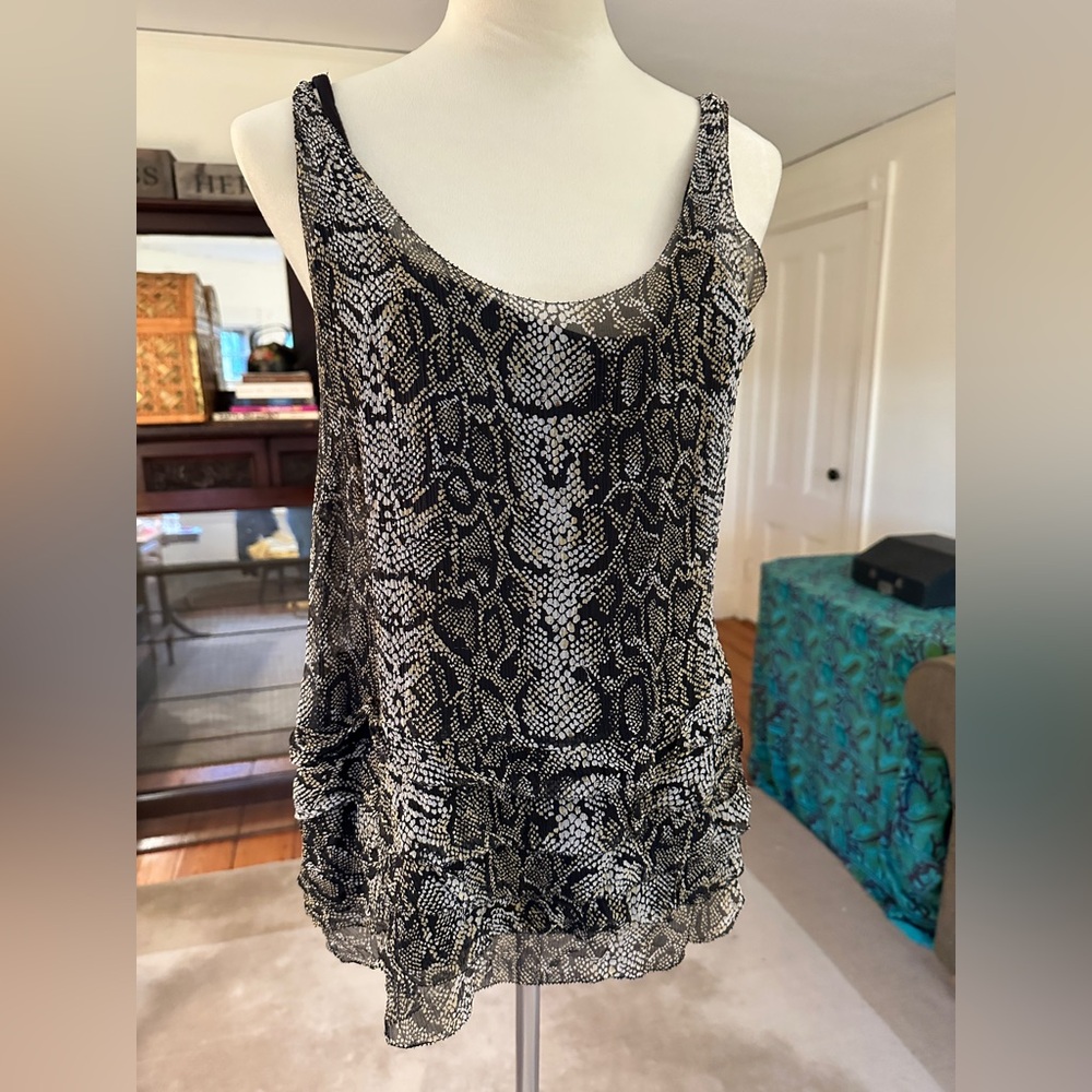 I-N-C International Concepts Print Transparent Silk Shell w/ Rayon Shell Size 12